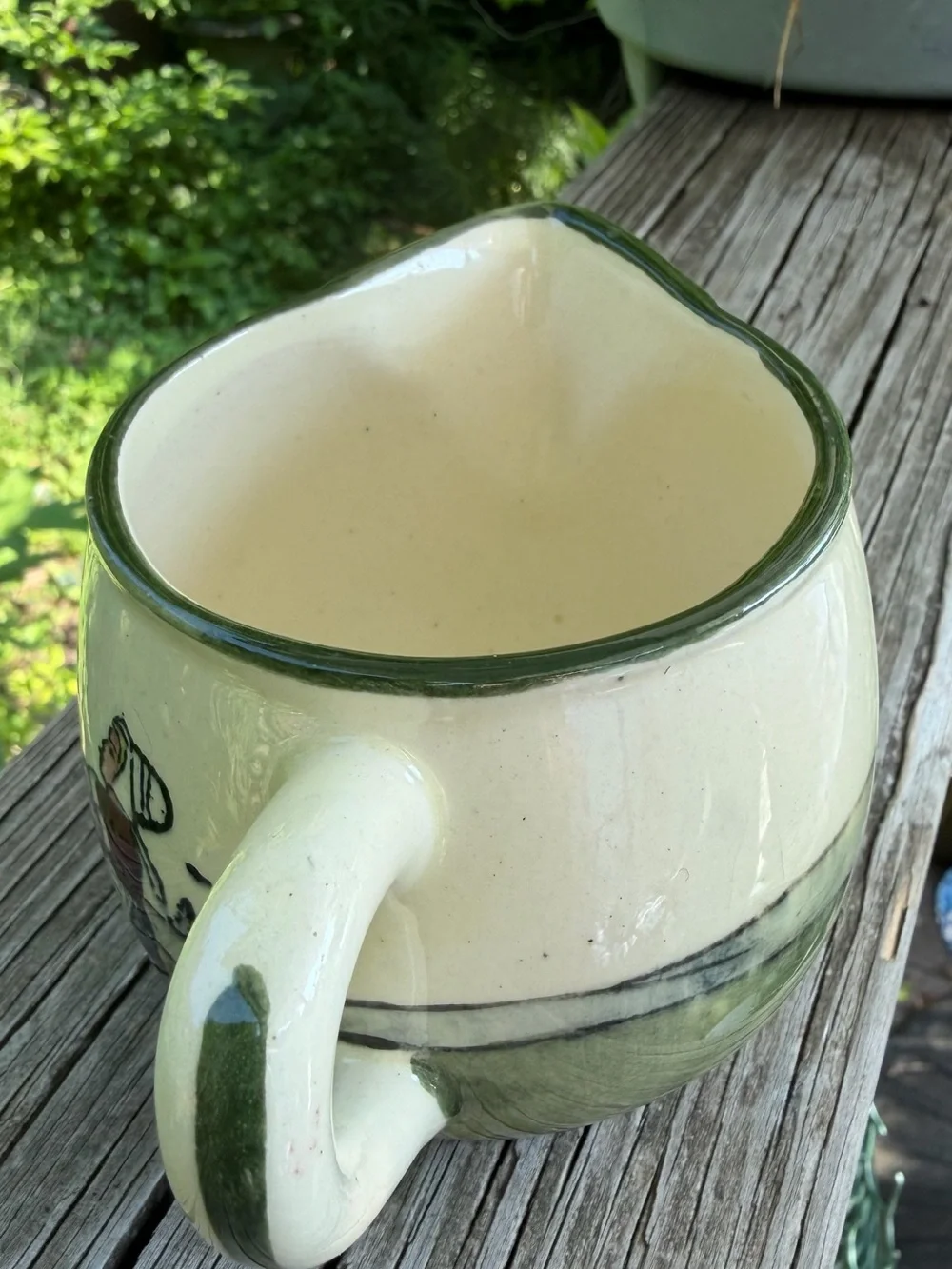 Made in Austria Creamer Woman Chasing Rooster 7258 Sage green And Cream